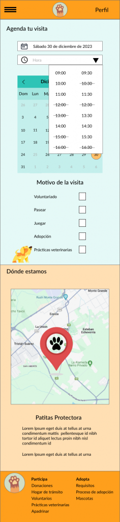 Pantalla para agendar la visita en tamaño móvil.