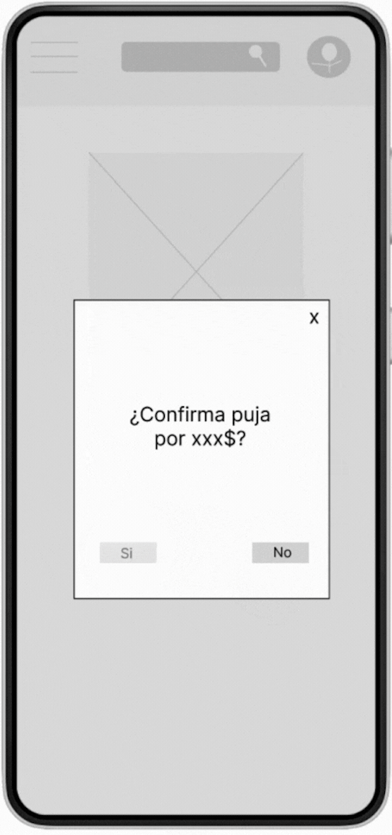 Pantalla de prototipo de baja fidelidad de confirmar puja.