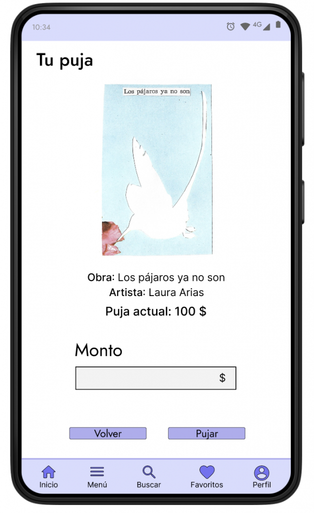 Pantalla de puja