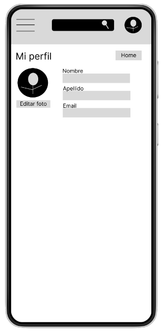 Pantalla de prototipo de baja fidelidad de mi perfil.