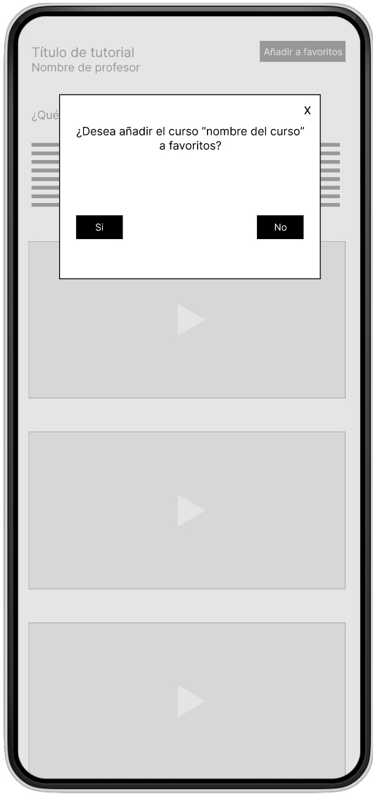 pantalla con ventana para agregar tutorial a favoritos antes.