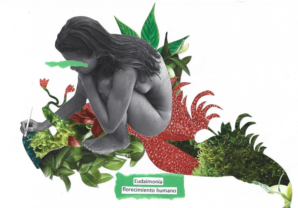 Collage manual sobre la palabra Eudaimonia
