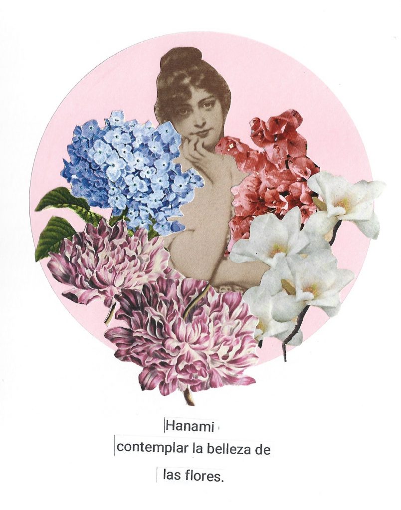 Collage manual sobre la palabra Hanami