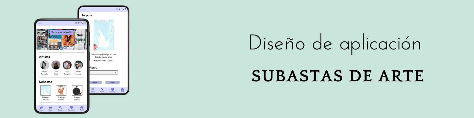Portada de aplicación para subastas de arte