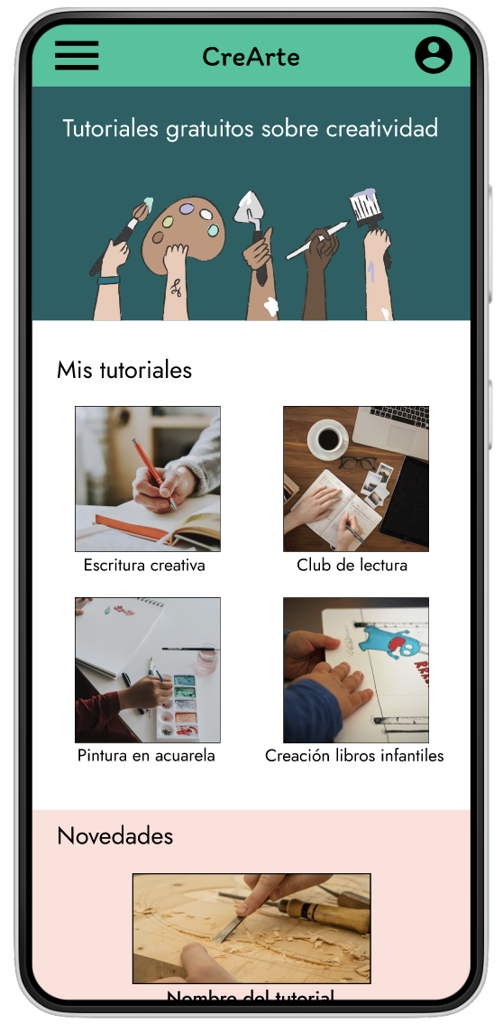 pantalla de inicio en móvil