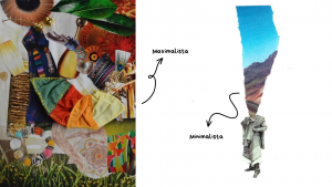 comparación de collages maximalista y minimalista